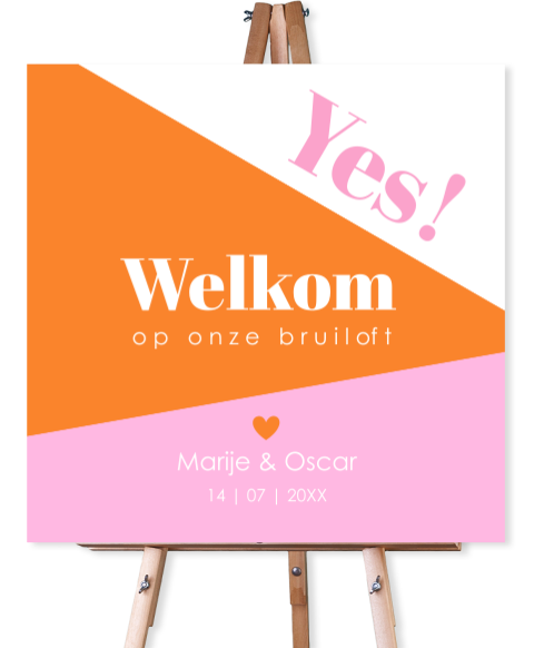 Bruiloftsbord geometrisch oranje roze