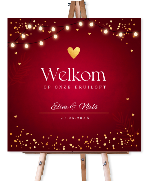 Bruiloftsbord rood kerst lampjes goudlook 70x70 cm