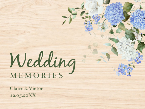 Memorybox hout bruiloft wit bloemen blauw waterverf