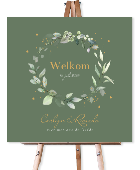 Bruiloftsbord groen botanisch krans bladeren 70x70 cm