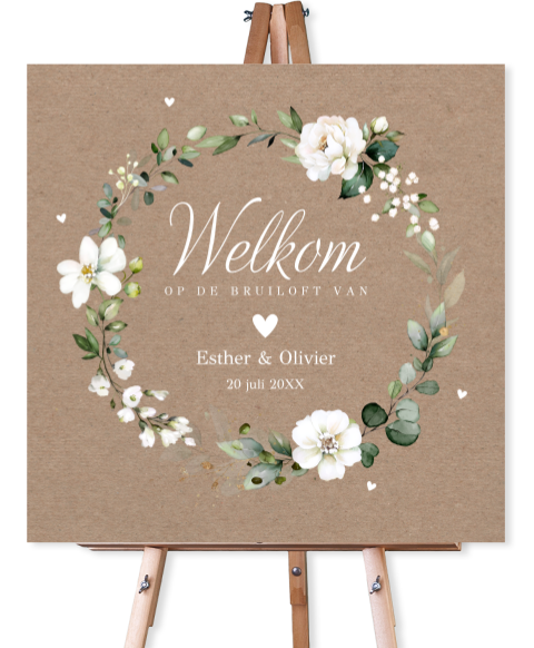 Bruiloftsbord botanisch witte rozen kraft 70x70 cm