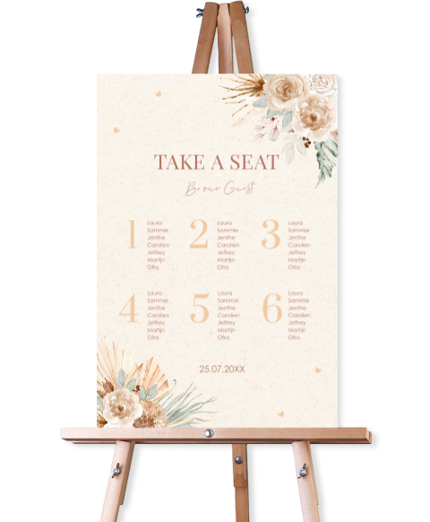 Tafelschikking bruiloftsbord bohemian beige