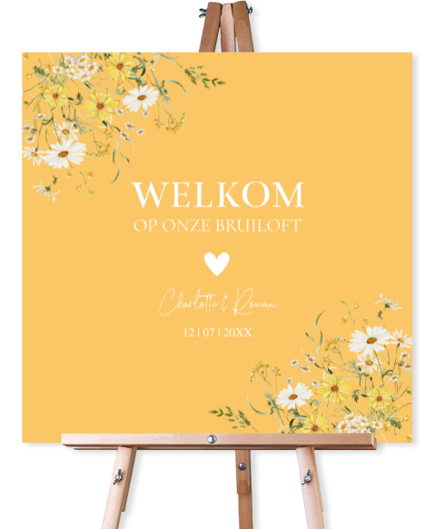 Bruiloftsbord geel bloemen vierkant