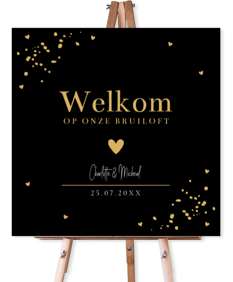 Bruiloftsbord zwart vierkant hartje stijlvol