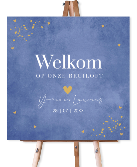 Welkomstbord bruiloft blauw vierkant
