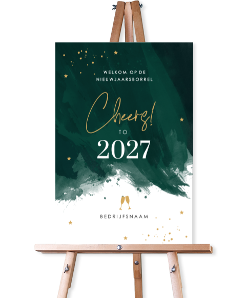Welkomstbord nieuwjaarsborrel zakelijk groen watercolour