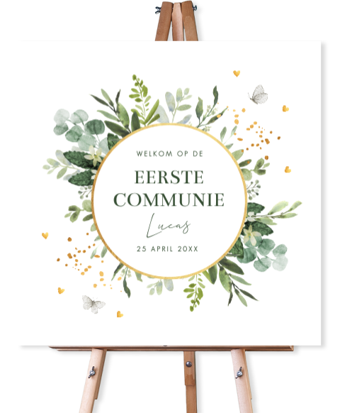 Welkomstbord communie botanisch groen bladeren