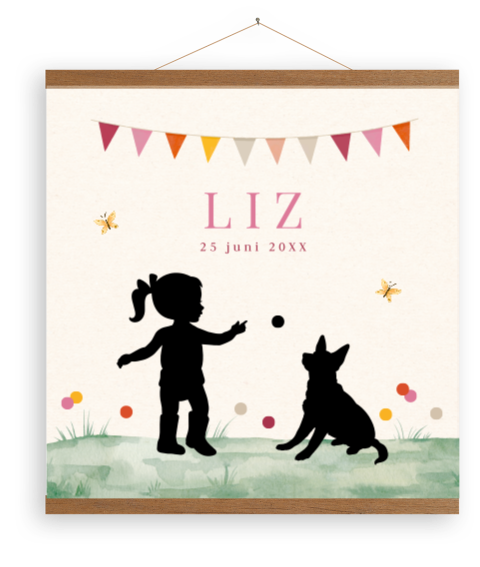 Canvasposter silhouet meisje met hondje | 40x40 cm