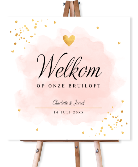 Bruiloftsbord roze watercolour goudlook confetti 70x70 cm