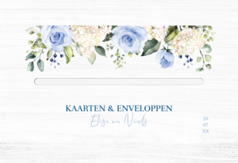 Enveloppenkist hout bruiloft bloemen blauw watercolour