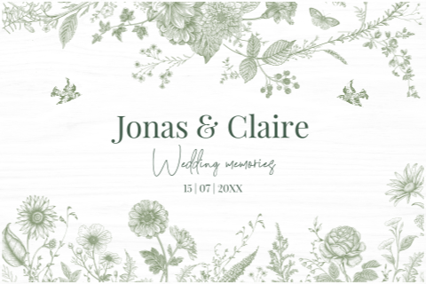 Memorybox bruiloft botanisch floral vogels groen