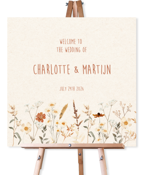 Bruiloftsbord beige veldbloemen vierkant