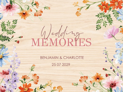 Bruiloft memorybox hout gekleurde bloemen