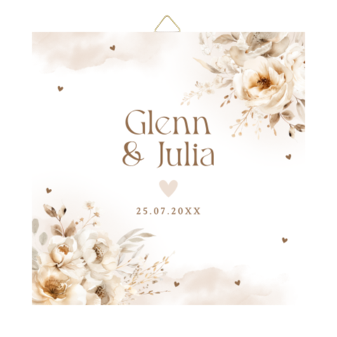 Tegeltje bruiloft beige bloemen watercolour