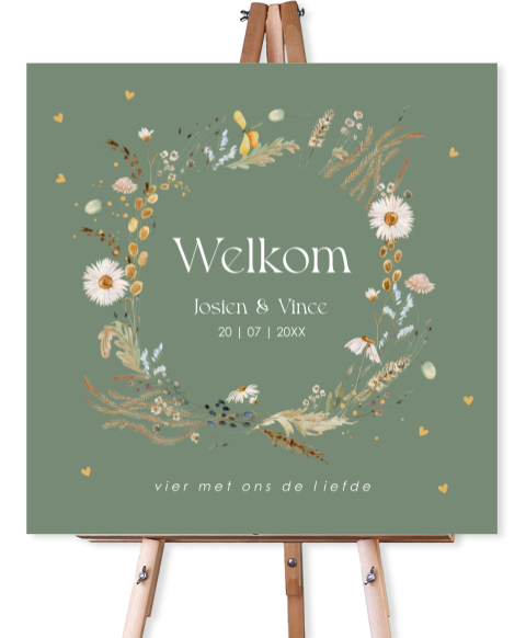 Bruiloftsbord groen bloemenkrans