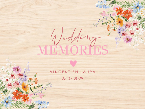 Bruiloft memorybox hout gekleurde bloemen Anemone