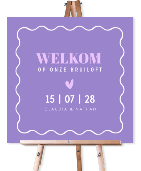 Bruiloftsbord paars modern typografie