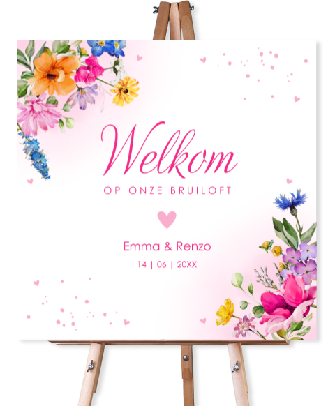 Bruiloftsbord felgekleurde bloemen roze