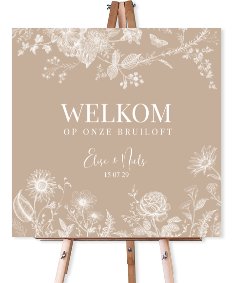 Bruiloftsbord beige botanisch bloemen 70x70 cm