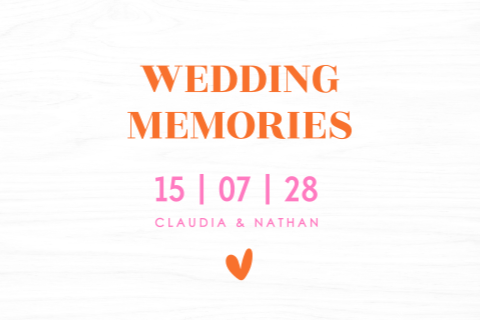 Bruiloft memorybox modern typografie oranje roze