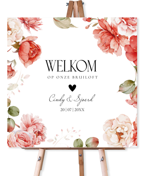 Bruiloftsbord romantische bloemen rood 70x70 cm