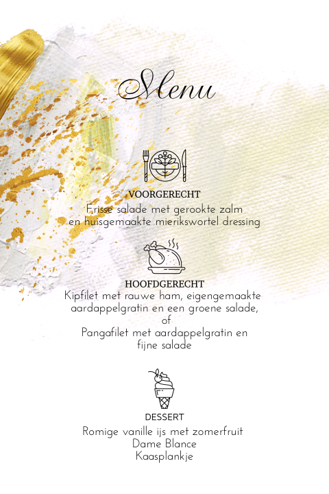 Oil painting menu en drank kaart trouwen met icoontjes