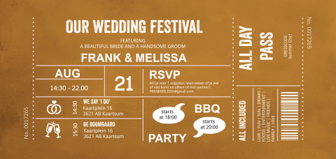 Wedding ticket festival velvet look sepia
