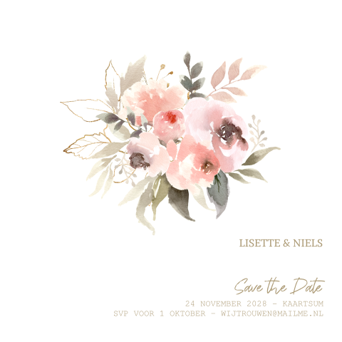 Unieke save the date kaart pastel bloemen boeket