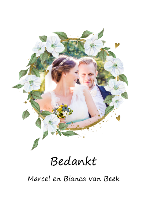 Botanisch bedankkaartje met eigen foto en witte bloemen