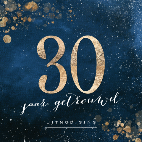 Watercolor uitnodiging jubileum 30 blauw goud look kleur