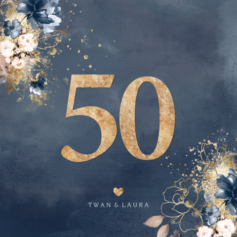 50 huwelijks jubileum donkerblauw watercolor goudpoeder