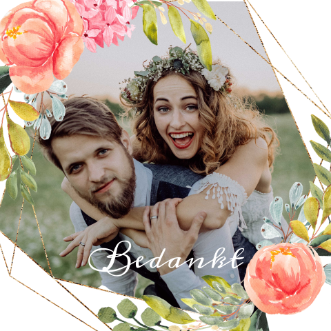 Foto bedankkaart trouwen Forest Queen watercolor