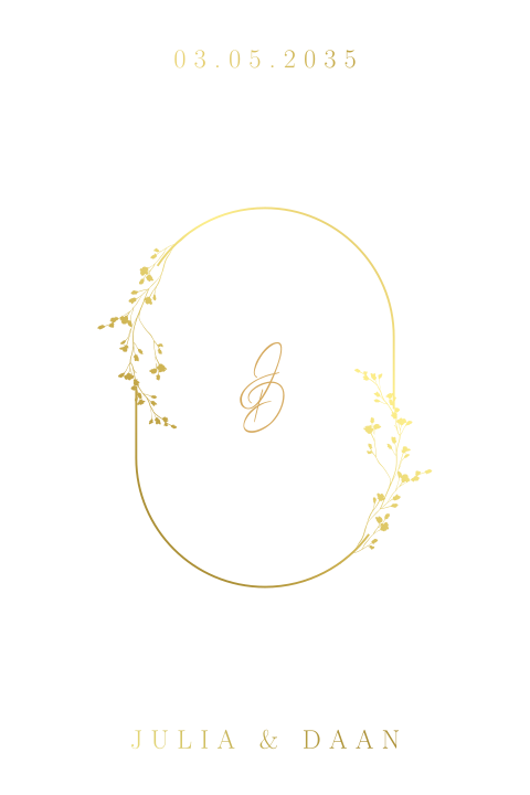 Chique trouwkaart met takje en goudfolie