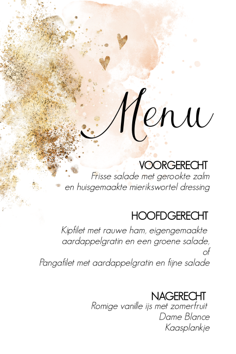 Enkele menukaart roze aquarel goud look
