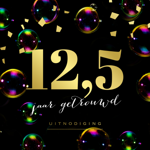 Bellenblaas uitnodiging 12,5 jubileum zwart folie