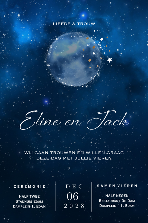 Starry night enkele trouwkaart maan sterrenhemel