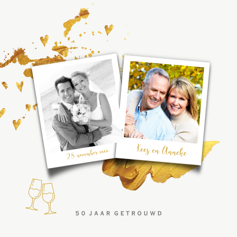 50 jaar foto huwelijksuitnodiging goud look verf