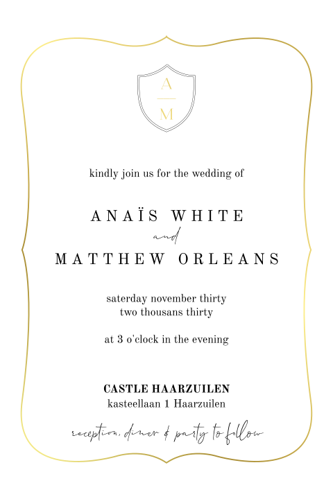 Trouwkaart in originele vorm met goudfolie