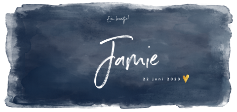 Stoer panorama geboortekaartje met navy aquarel achtergrond