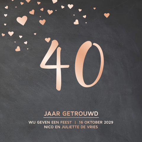 40 jaar getrouwd uitnodiging krijtbord en foliedruk