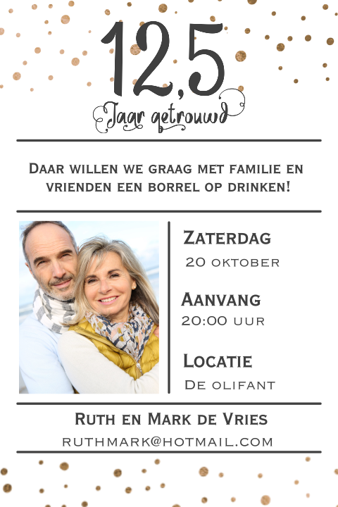 Enkele koper confetti uitnodiging 12,5 jaar getrouwd