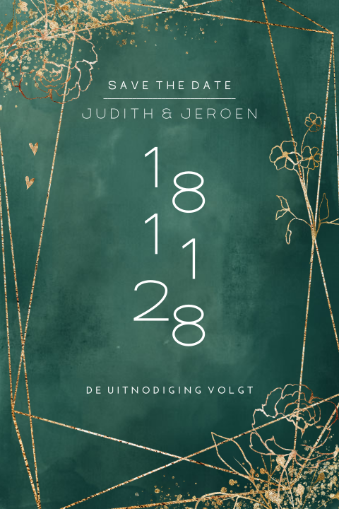 Navy green enkele save the date donker groen aquarel