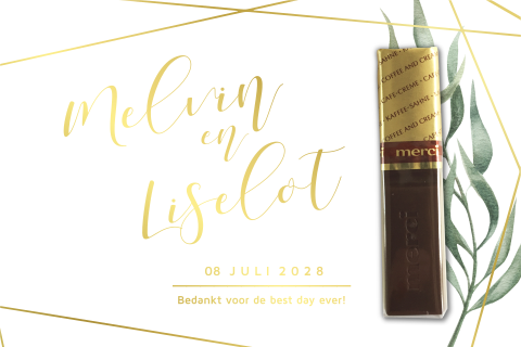 Bedankkaart trouwen takje en echt goudfolie