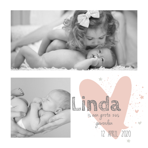 Zoet foto collage geboortekaartje in pastel tinten