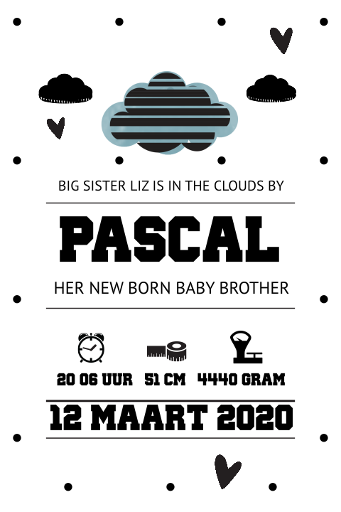 Enkel hip geboortekaartje voor broertje zwart wit