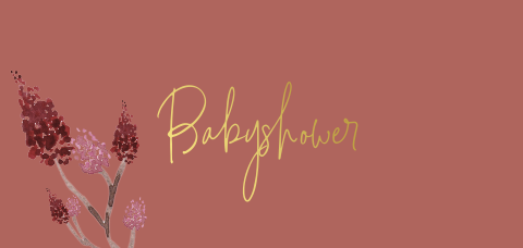 Babyshower goudfolie met terra rosa bloem