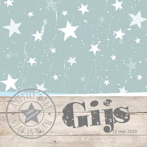 Geboortekaartje broertje steigerhout, sterren en stempel