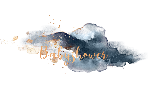 Babyshower donkerblauw watercolor brush koperfolie