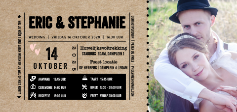 Panorama foto ticket trouwkaart op kraft look zelf maken