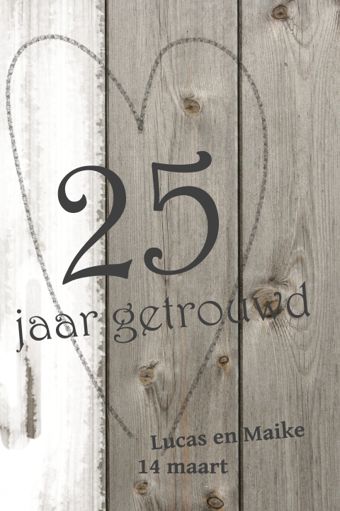 25 jarig jubileum uitnodiging met linnen en hout print